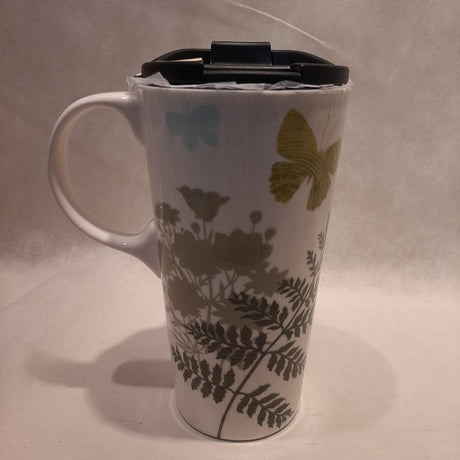 Butterflies/foliage Ceramic Travel Cup