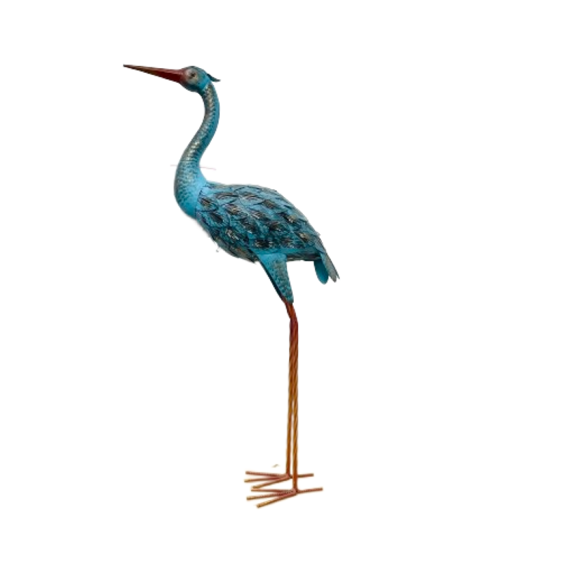 METAL BIRD STATUE BLUE CRANE 35"