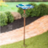 GLASS BIRD BATH BLUE SWIRL